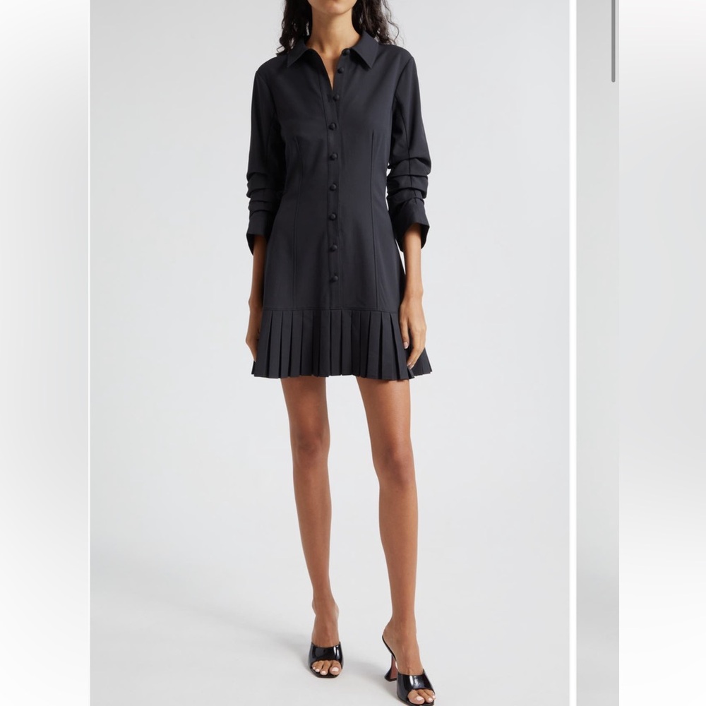 Cinq a Sept Lucilla Dress Black Pleated Mini Dress Shirtdress size 4